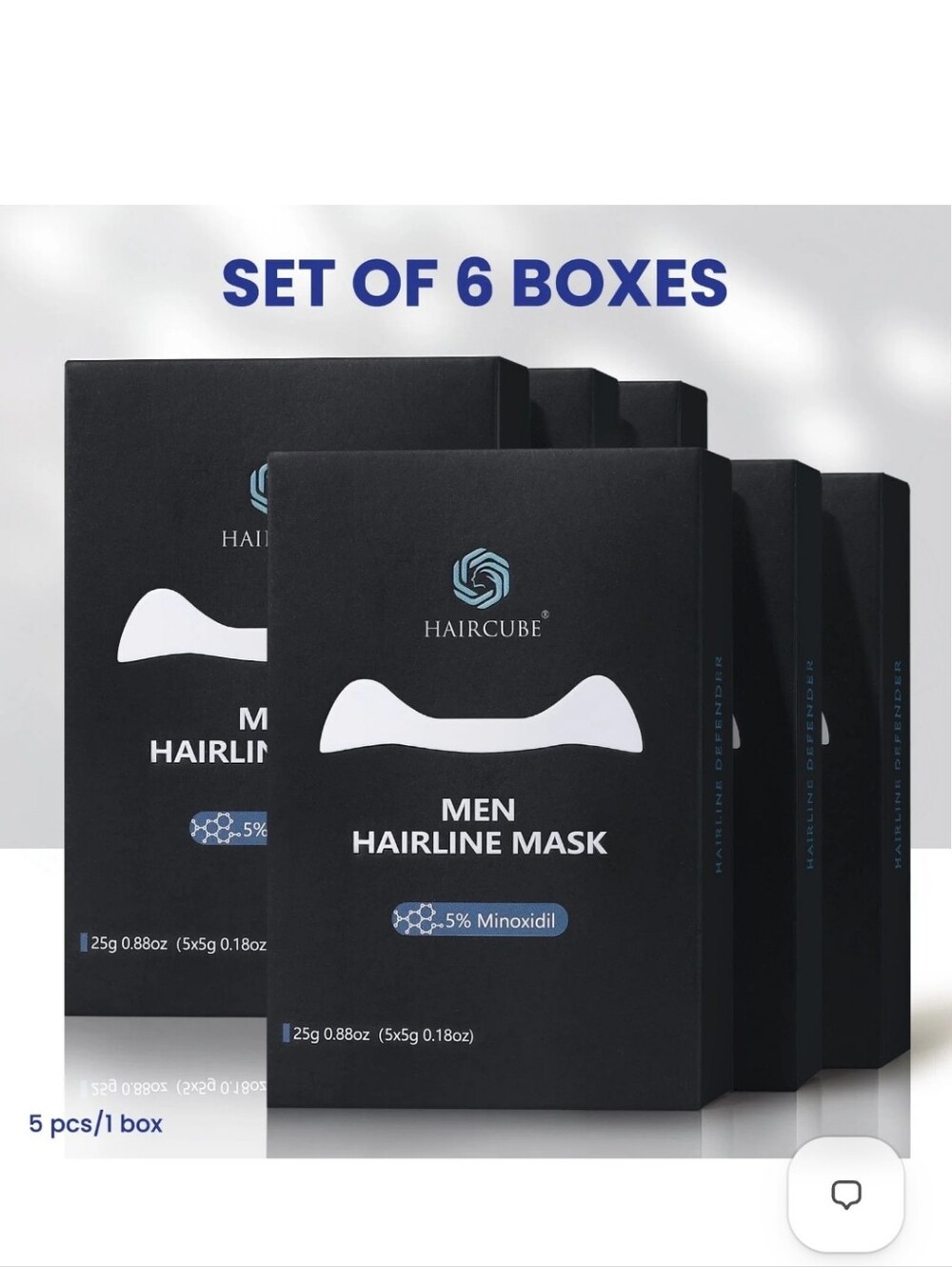 Haircube Men Hairline Mask with 5% Minoxidil — Black (Set of 6 Boxes)